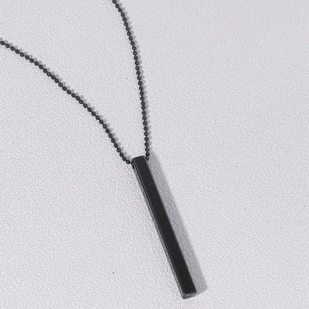 Men's Rectangle Metal Pendant Cuban Chain Necklace - Picture 4 of 4